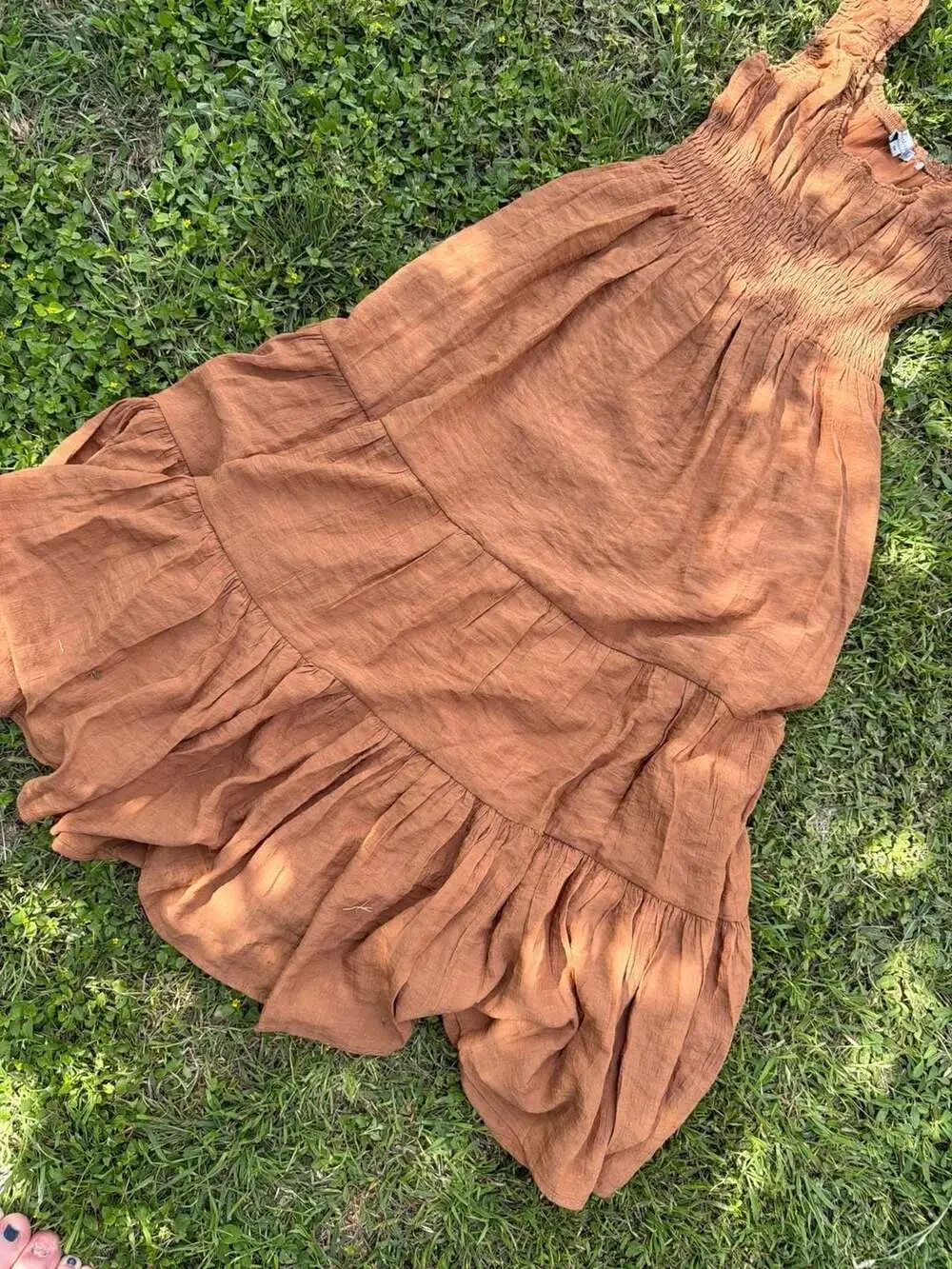 Wishlist Rust Smocked Tiered Ruffle Strap Midi Dress - Picture 2 of 5